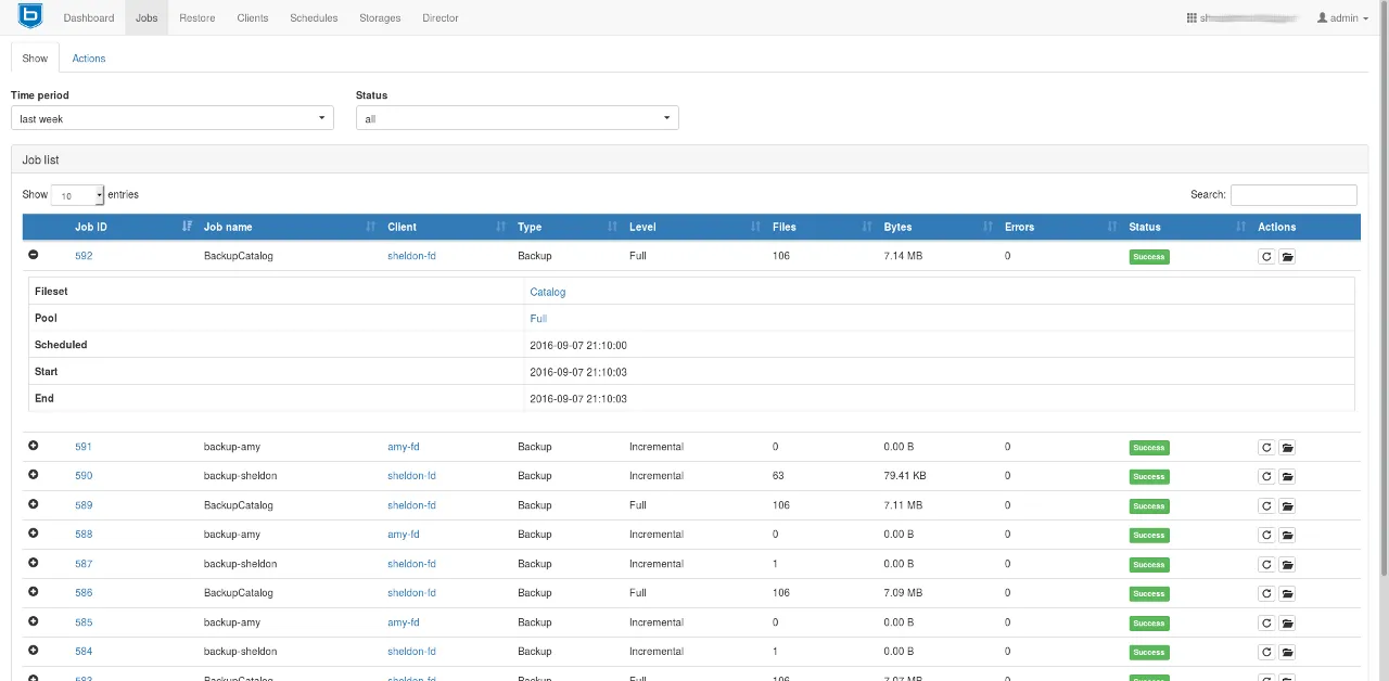 Bareos web UI with its director and daemon architecture
