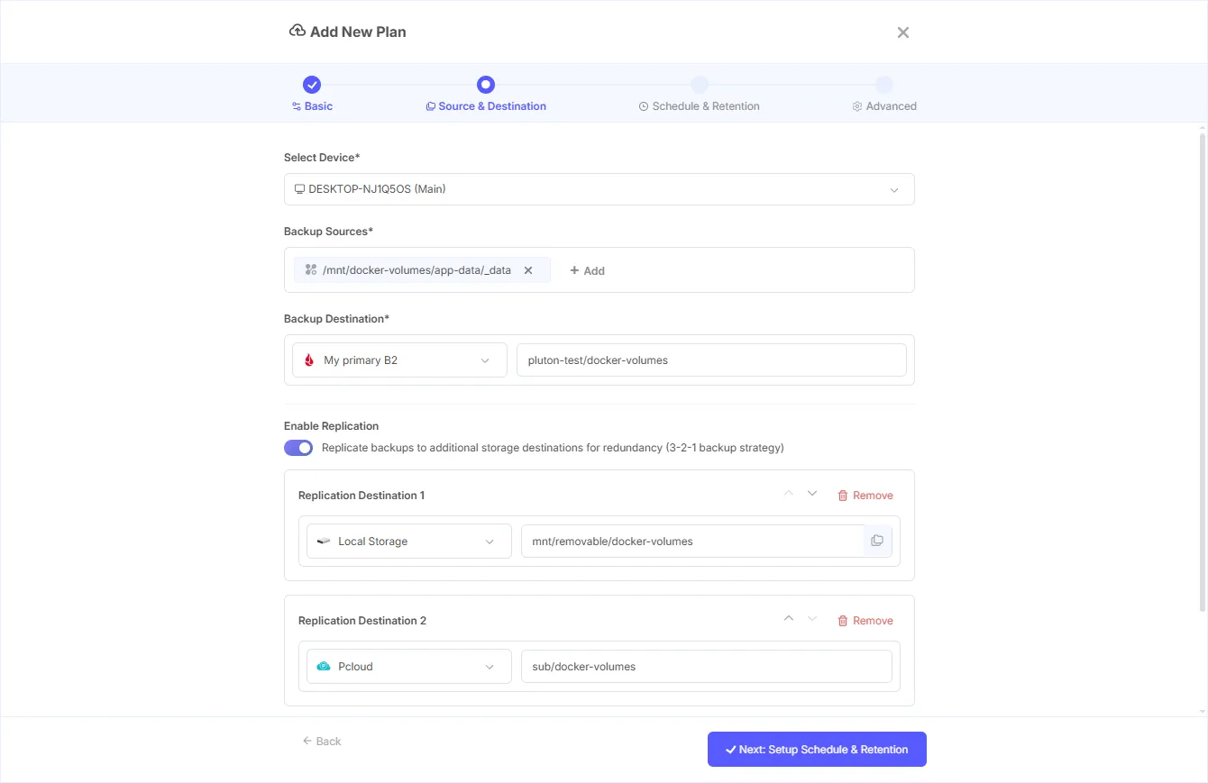 Setup backup plan to backup docker volume